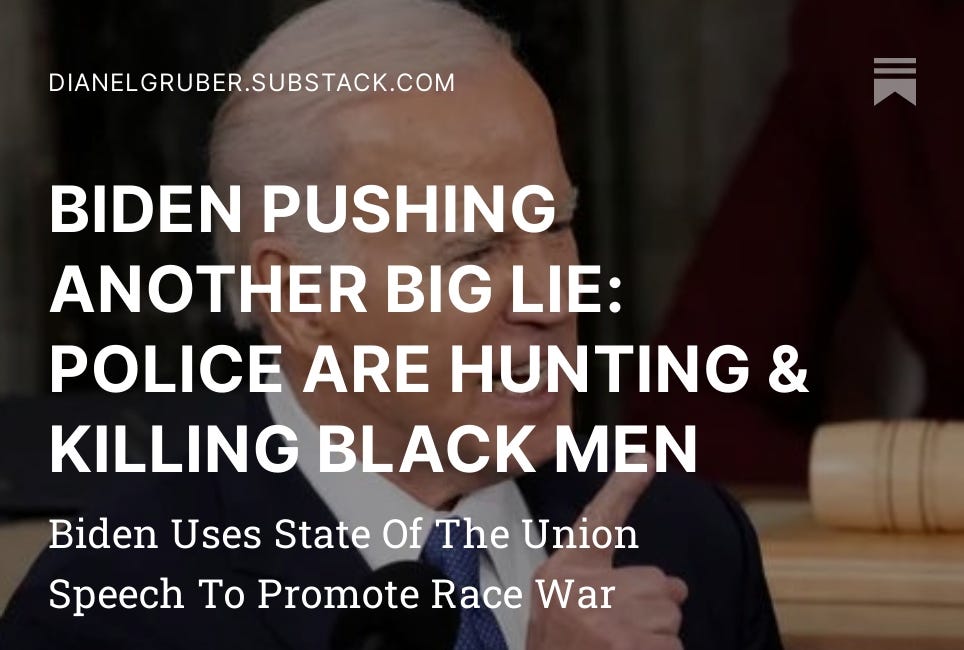 BIDEN PUSHING ANOTHER BIG LIE: POLICE ARE HUNTING & KILLING BLACK MEN