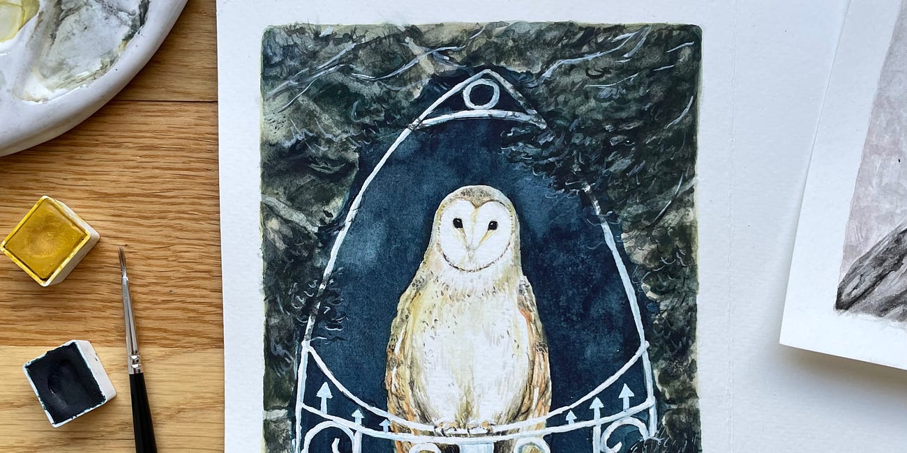 Barn Owl painting and a short poem 🦉