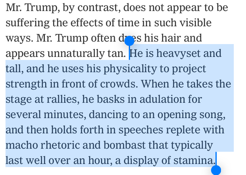 New York Times Declares Biden Decrepit Old Man, Trump Strong Youthful Dancing Machine