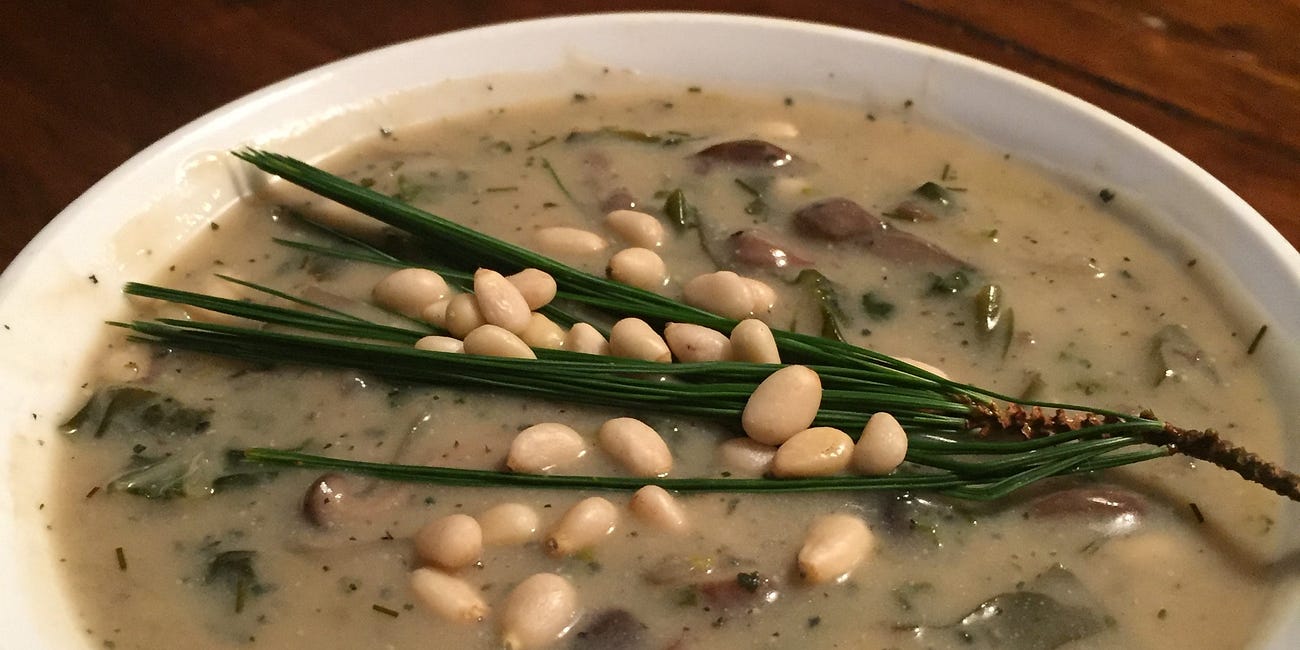 Cream of Pine and Mushroom Soup (essence of the northern food forest in a bowl)