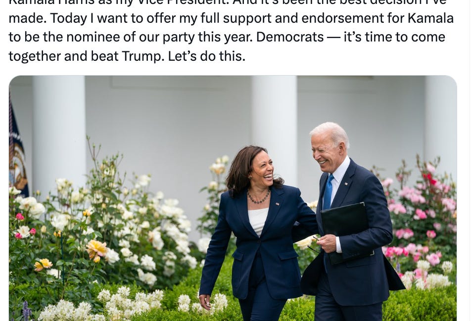 Many Such Takes, Special Edition: Biden is Out, Kamala is In