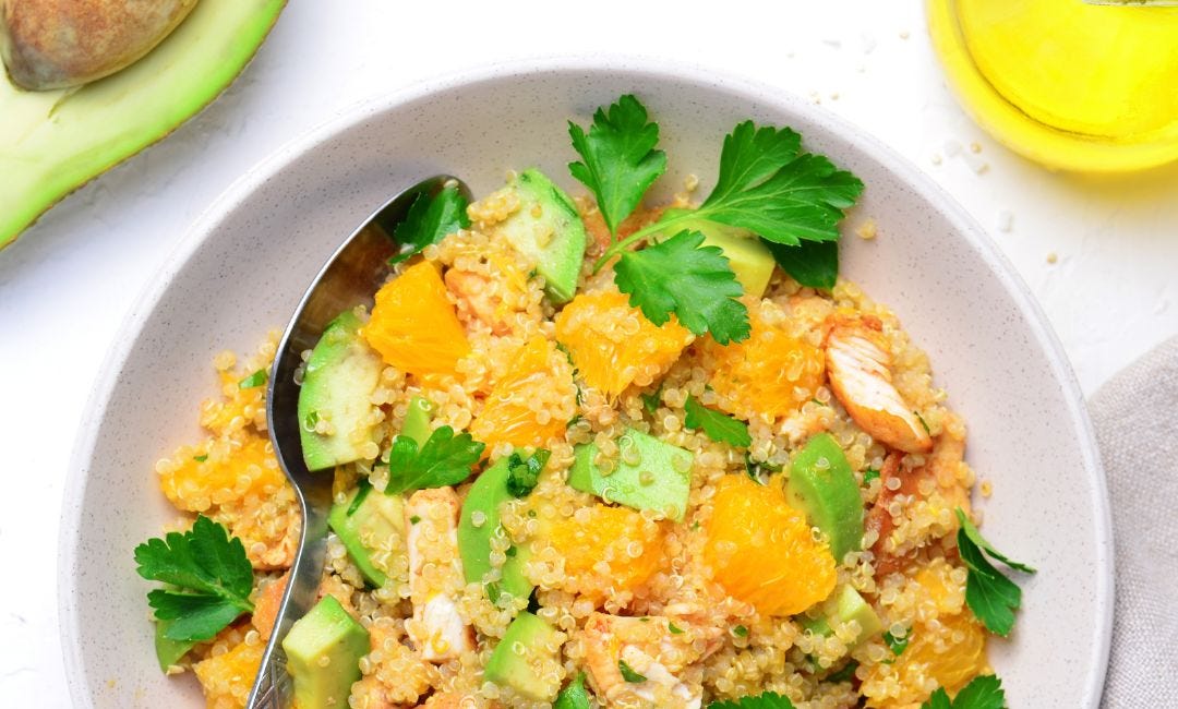 Chilled Quinoa with Chicken, Avocado, Almonds & Orange Segments