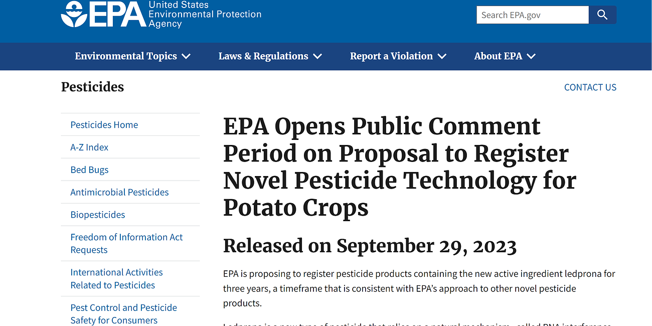 Tell the EPA what you think about sprayable double-stranded ribonucleic acid pesticides