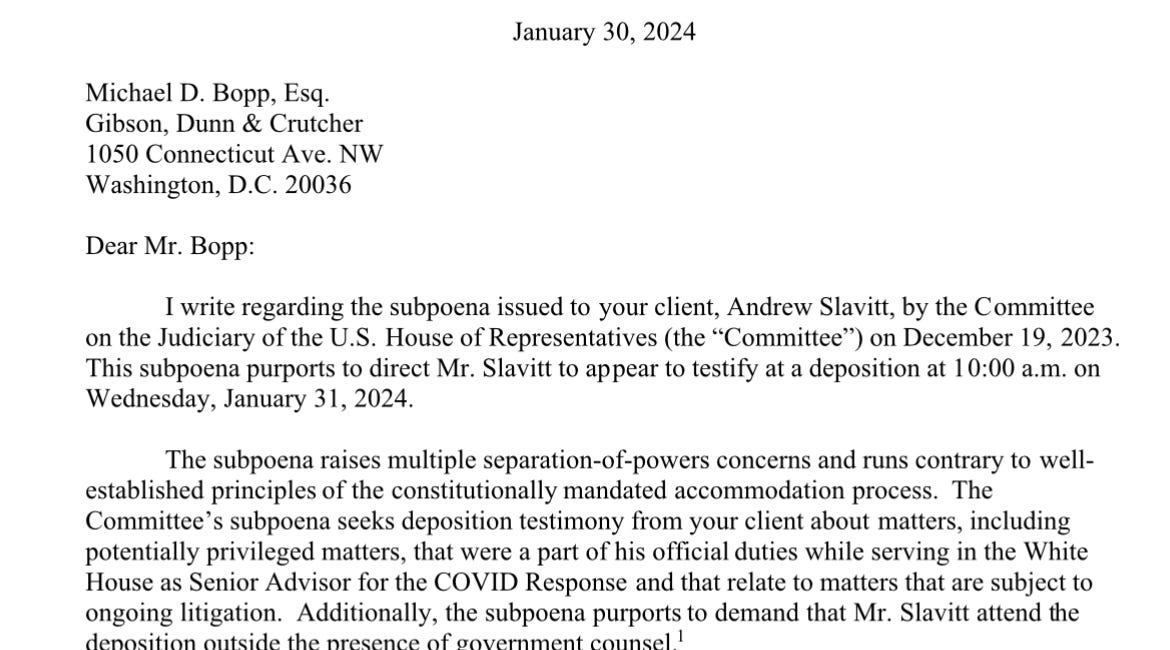URGENT: Ex-White House advisor Andy Slavitt is refusing to comply with a subpoena over questions about how he tried to censor me and others in 2021