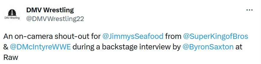 Jimmy's Seafood gets an on-camera shout out during WWE Raw