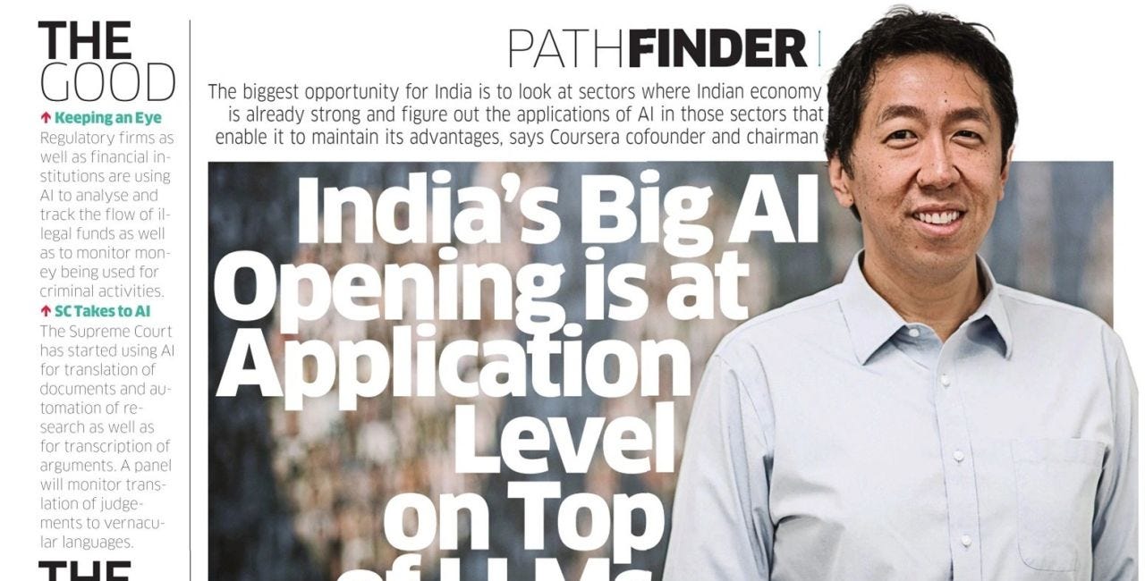 Andrew Ng's recent Economic Times Interview on Application Layer Building over Large Language Models