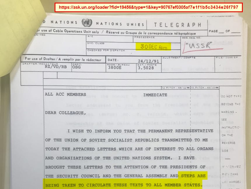 Notification of Yeltsin's Letter "Continuing" USSR United Nations memberships??? - Knowledge is Power