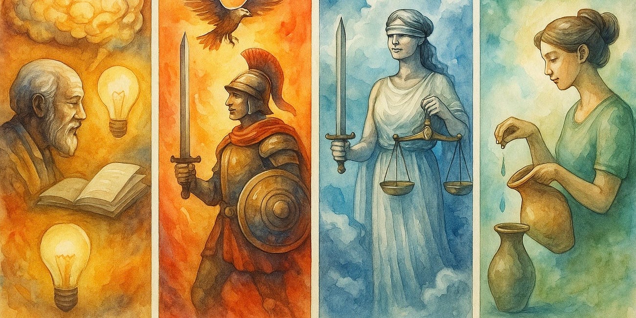 Wisdom, Courage, Justice, & Temperance
