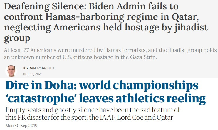 World Athletics has banned Russian athletes because of their murderous president, yet for two decades has hosted meets in Qatar, a den for Hamas terrorists, and lets Israelis compete