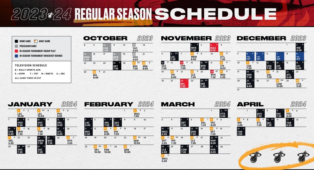 The Miami Heat's 2023-24 schedule has been released