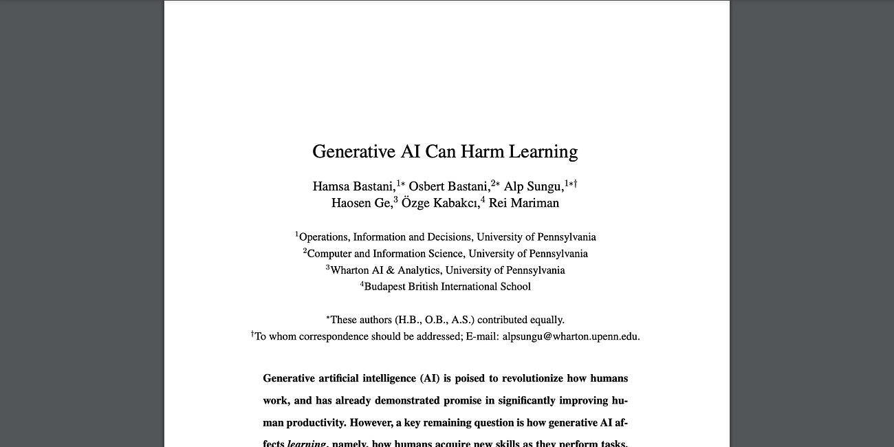 Generative AI Can Harm Learning 🤖❌📖