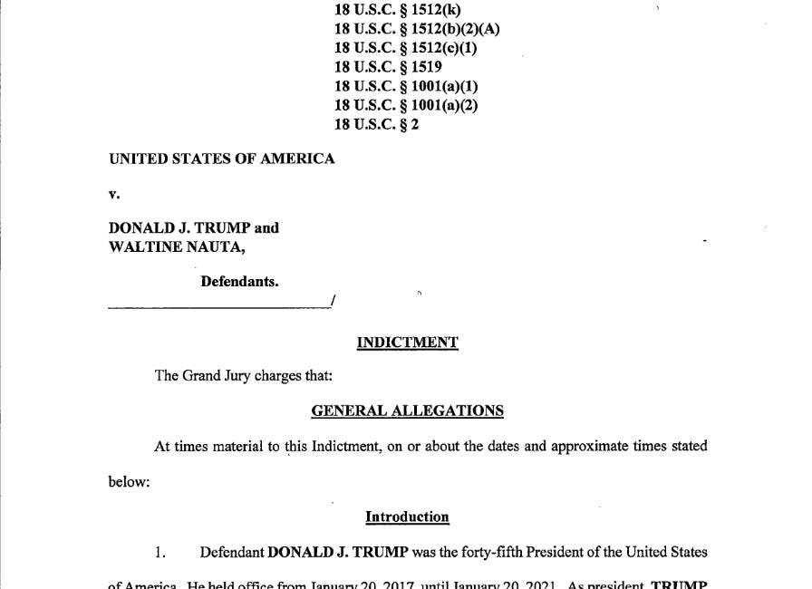 Unsealed Florida Court Indictment For Donald J. Trump