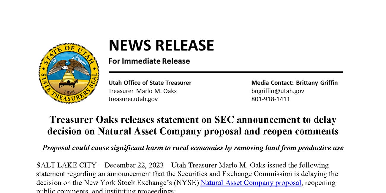 Natural Asset Company: SEC's Covert Land Grab