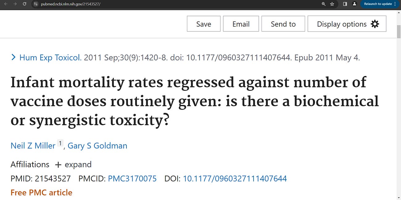 DEVASTATING 2011 study by Miller & Goldman (Infant mortality rates regressed against number of vaccine doses given); found correlation coefficient of r=0.70 (p<0.0001) between infant mortality rates