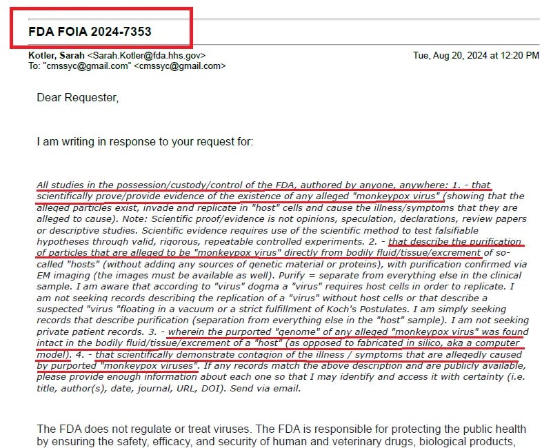 FDA confesses: zero scientific evidence of "monkeypox virus" or contagion... not even a "genome" found by anyone... anywhere