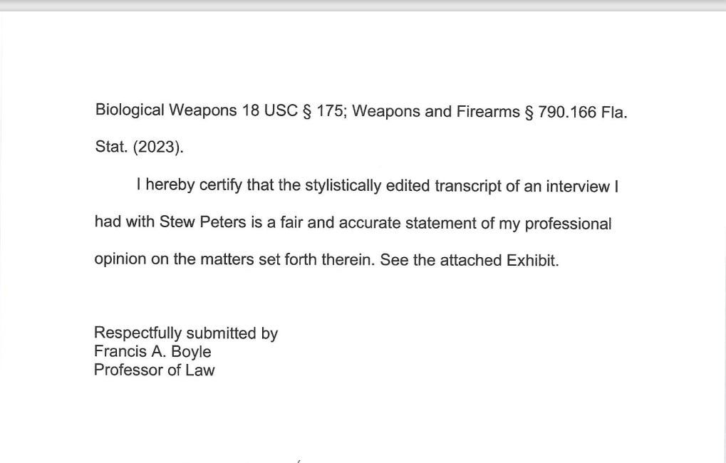 Breaking: Law Professor that Wrote 1989 Biological Weapons and Antiterrorism Act Provides Affidavit that COVID 19 mRNA nanoparticle injections are Biological Weapons and Weapons of Mass Destruction