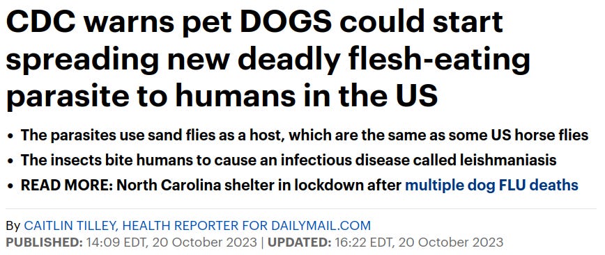 Hide Your Dogs: “CDC Warns Pet DOGS Could Start Spreading New Deadly Flesh-Eating Parasite to Humans in the US” 
