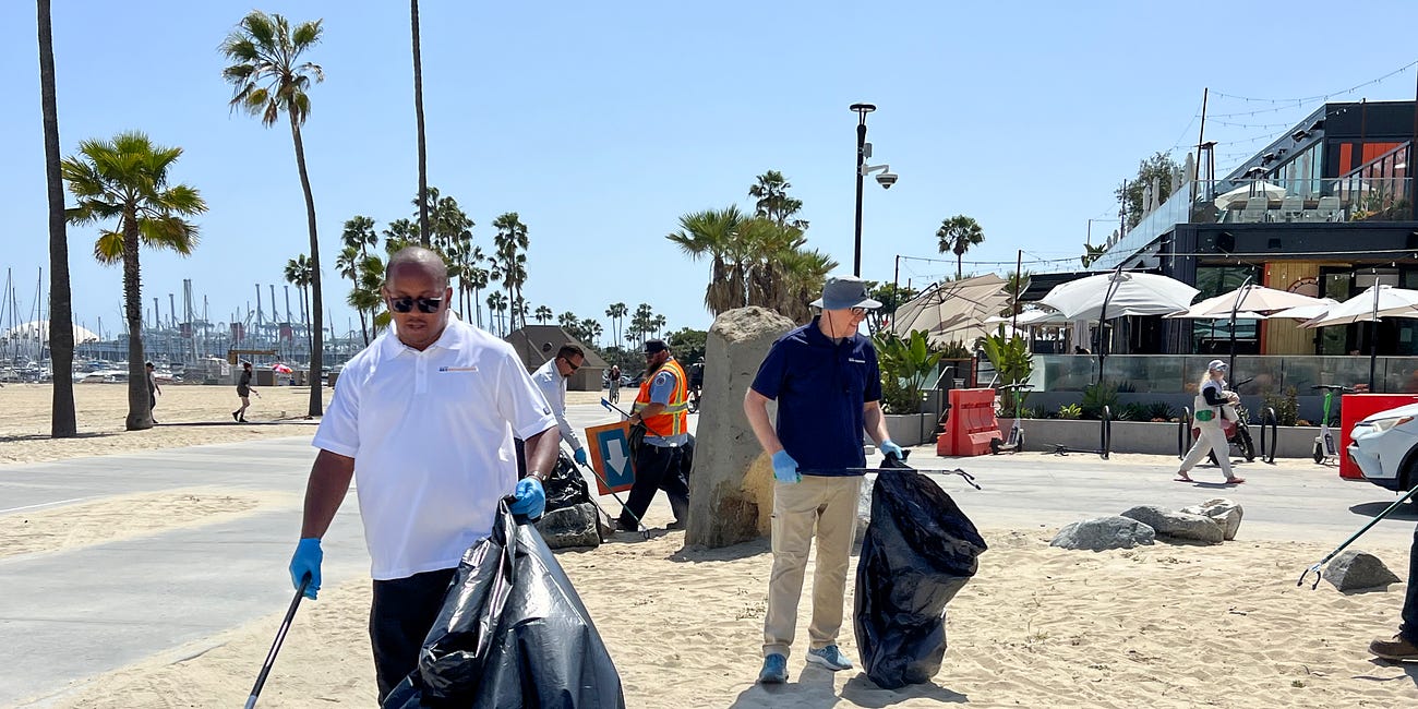 City officials kick off 'Spring Cleaning' initiative by picking up trash at Alamitos Beach