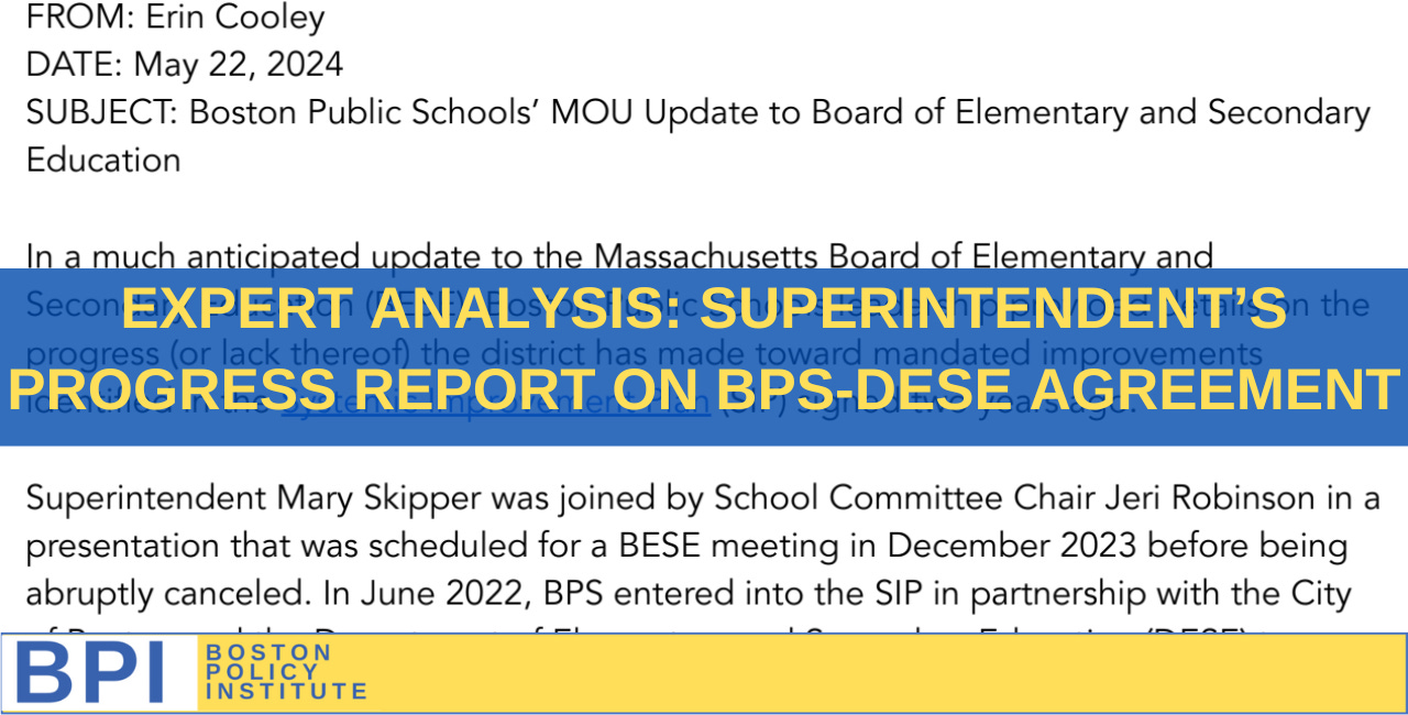 Expert Analysis: Superintendent's progress report on BPS-DESE agreement