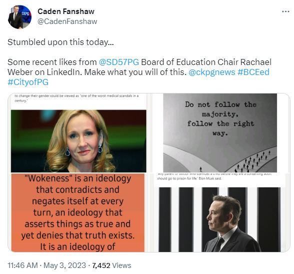 The school board chair's social media feed warns of a new world order, vaccine implants, 'wokeness' and doctors sterilizing children