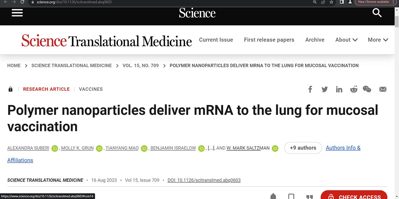 So not only were we lied to that mRNA technology etc. does not integrate into the human genome, now we have research showing that the mRNA (within lipid nano-particles) can be lung delivered, 