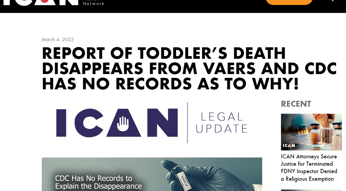 What Ever Happened To The DEAD 2yr Old Alaskan Baby VAERS Report That Was Never Published?