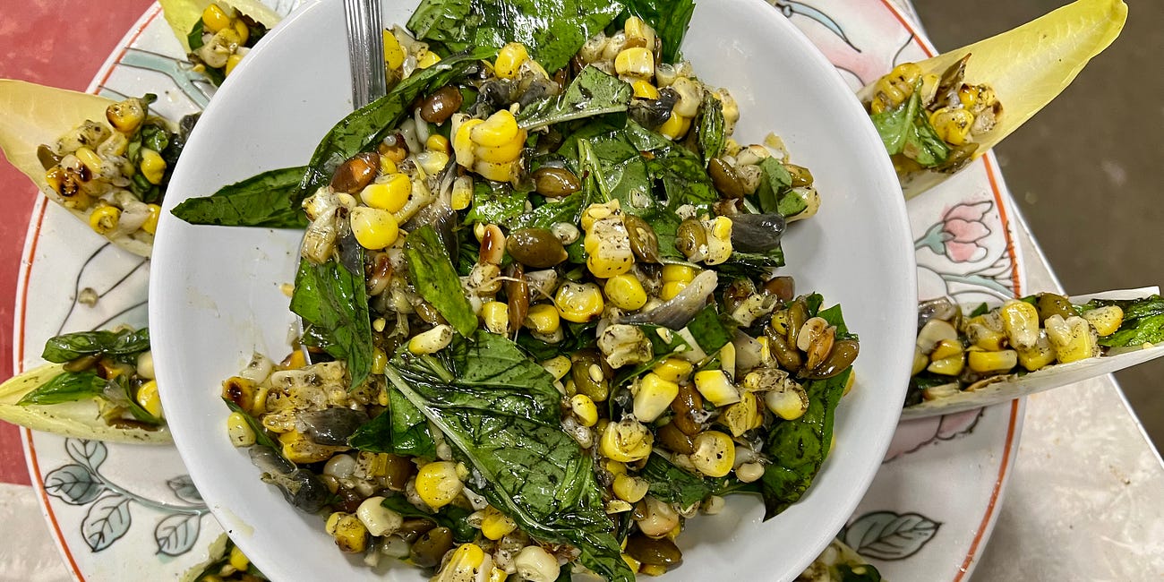 Corn huitlacoche salad (v, gf)