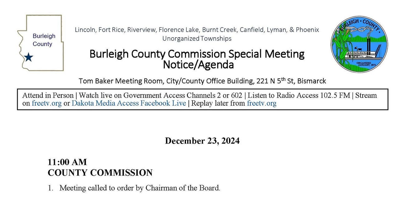 Burleigh County Special Meeting Scheduled