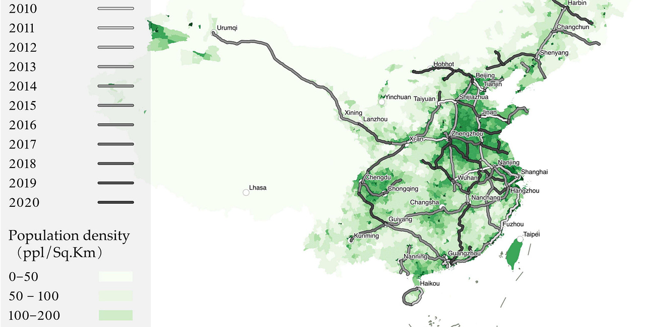 A multi-modal analysis of the effect of transport on population and productivity in China