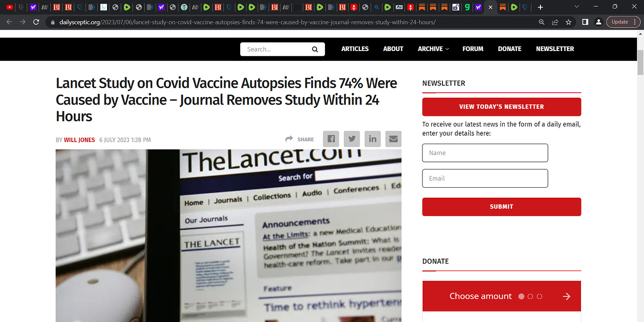 Our Lancet study on autopsies after COVID vaccine found that 74% of deaths were caused by the COVID vaccine e.g. mRNA technology gene injection vaccine (Pfizer, Moderna)? Then LANCET pulled it?? Why??
