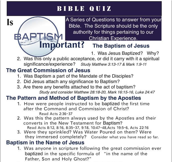 Jesus Name Baptism - Article for Local Paper