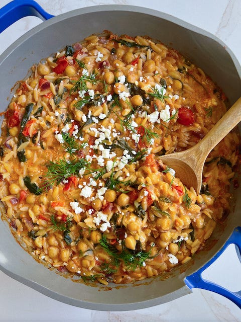 Greek-Inspired Chickpea Orzo Skillet