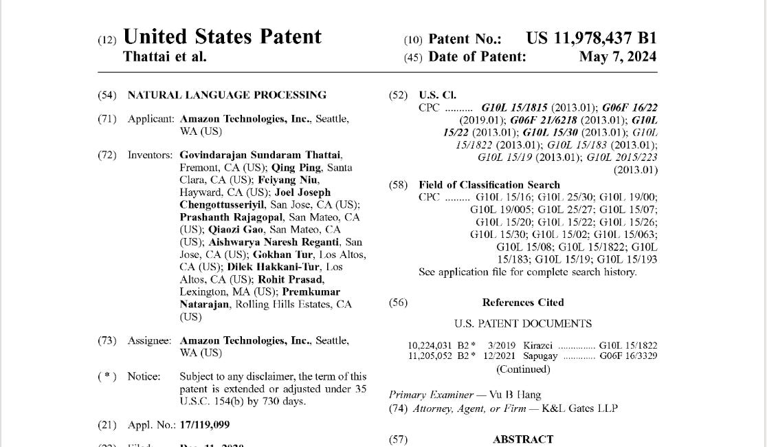 Amazon has patented Natural Language Processing (filed in 2020), and why it matters