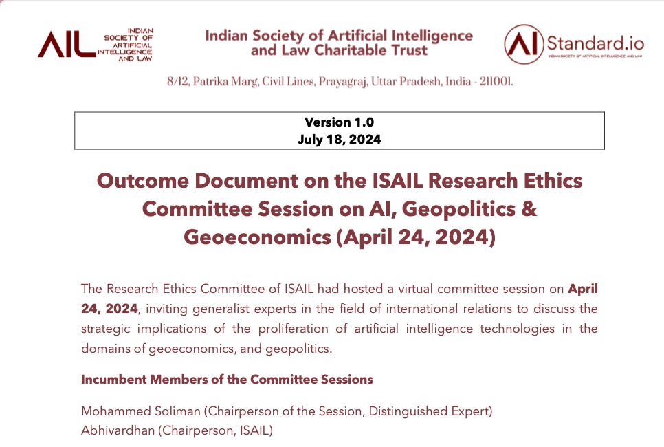 Outcome Document on the ISAIL Research Ethics Committee Session on AI, Geopolitics & Geoeconomics [AISTANDARDIO-REC-0001-2024]