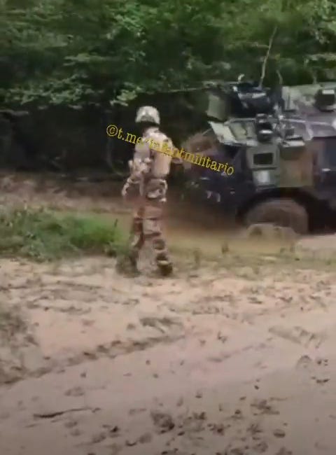 French-supplied Ukrainian VAB APC falls over to its side after they tried to cross a puddle