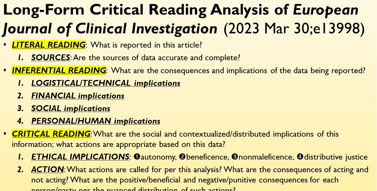 VIDEO Long-Form Critical Reading Analysis of European Journal of Clinical Investigation (2023 Mar 30;e13998)