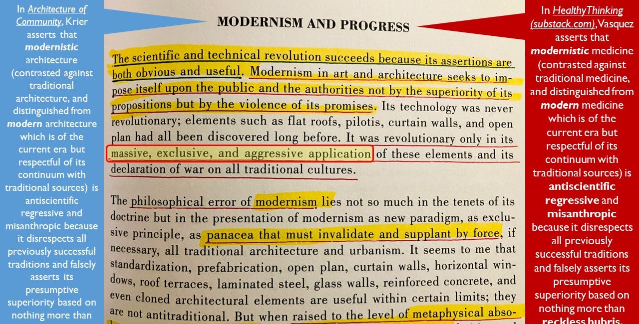 Architectural Modernism recapitulates and deciphers Medical Hubris