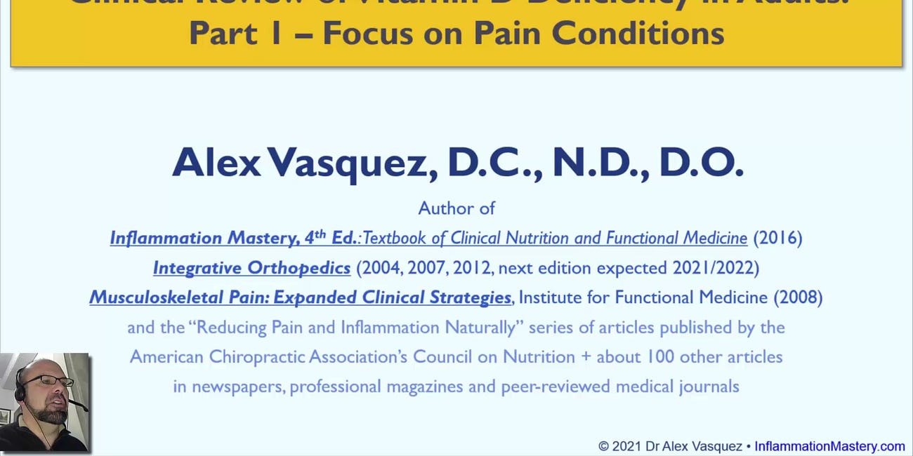 VITAMIN D (Goldmine1) in CHRONIC PAIN: Deficiency, Supplementation, Mechanisms, Synergy