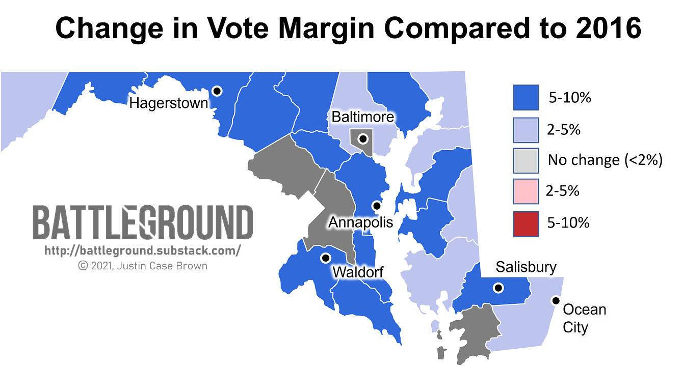 Maryland 2020 Presidential Election Map Change in Vote 2016