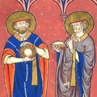 Saint Denis and Saint Piatus from a 13th-century manuscript : r/ArtHistory