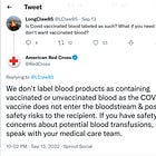 The American Red Cross: "We Don’t Label Blood Products As Containing Vaccinated or Unvaccinated Blood As the COVID-19 Vaccine Does Not Enter the Bloodstream"