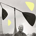 Calder's "Spirale" sculpture and its best friend, the Eiffel Tower