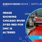 Image showing Chicago River dyed red for DNC is altered