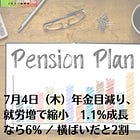 7月4日（木）年金目減り、就労増で縮小 1.1%成長なら6% / 横ばいだと2割
