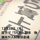 12月28日（木）賃上げ「5%台」最多 物価高や人材確保意識