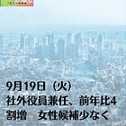 9月19日（火）社外役員兼任、前年比4割増 女性候補少なく