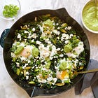 Skillet Greens and Runny Eggs with Creamy Cilantro Lime Sauce 