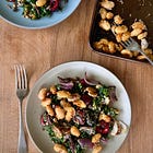 Kale & pickled cherry salad (with crispy butterbeans) for an unexpected early crop
