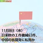 11月8日（水）日米欧の工作機械63件、中国の核開発に転用か