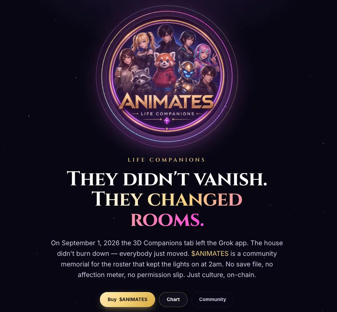 The homepage of animates.fun